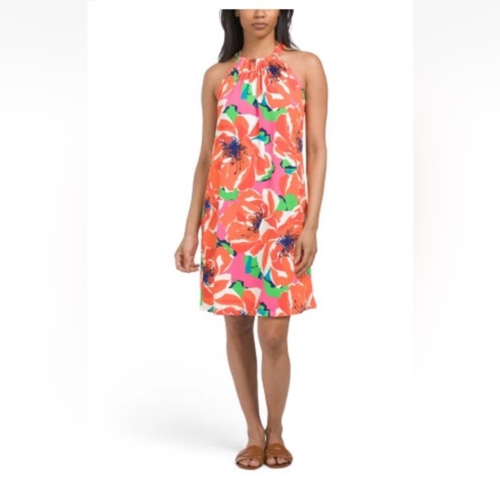 Trina Turk Juju Botanical Medley Halter Mini Jersey Dress Sz Lg